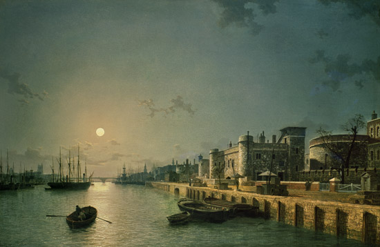 Tower of London and the Thames in moonlight à Henry Pether