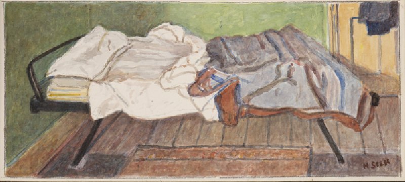 Camp bed, c.1930 (pencil & w/c on paper) à Henry Silk