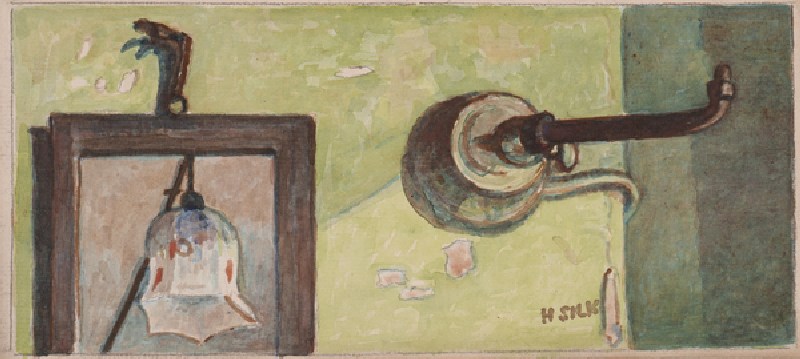 Gas fitting and mirror, c.1930 (pencil & w/c on paper) à Henry Silk