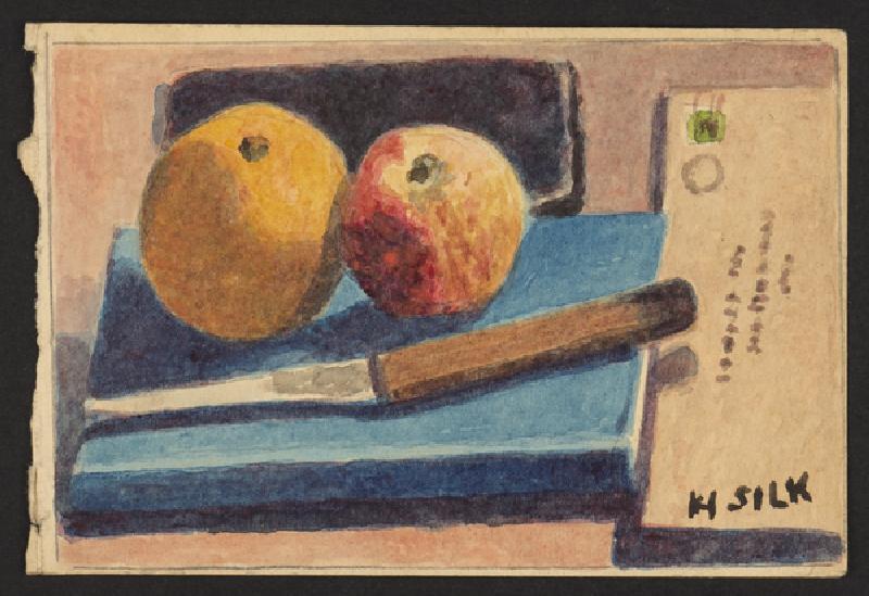 Fruit and knife, c.1930 (pencil & w/c on paper) à Henry Silk