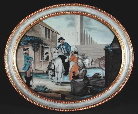 A reverse glass painting showing a farewell scene outside a tavern à Henry W. Banbury