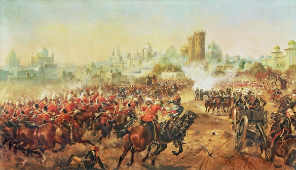 Charge of the Queens Bays against the Mutineers at Lucknow, 6th March 1858 (oil on canvas)  à Henry A. (Harry) Payne