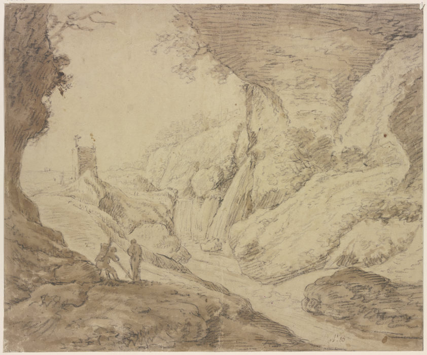 Felsige Landschaft mit Wasserfall à Herman Saftleven III