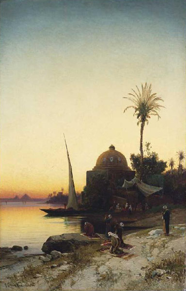 Musulmans avec la prière de soir à la rive le Nil à Hermann David Salomon Corrodi
