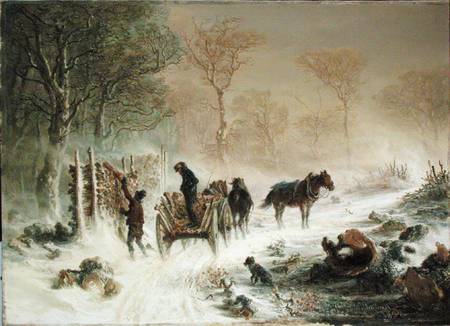 Loading Wood in the Snow à Hermann Kauffmann