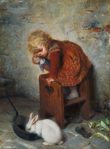 Little Girl with a Rabbit à Hermann Kaulbach