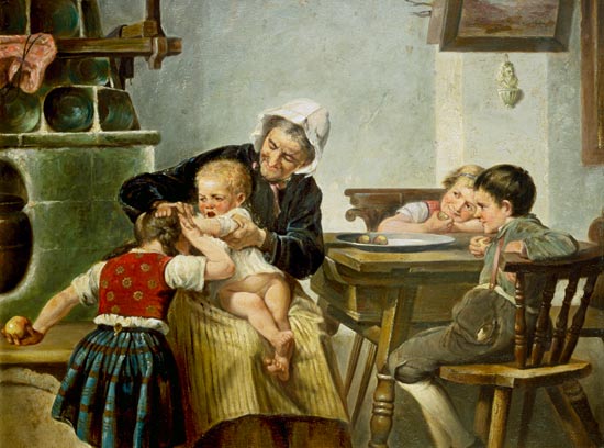 Grand-mère avec des petits-enfants jouant à Hermann Kern