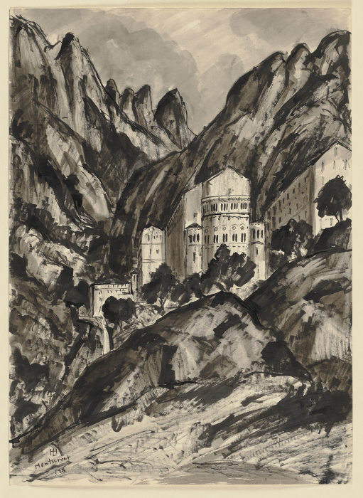 Der Berg Montserrat mit dem Benediktinerkloster Santa Maria de Montserrat à Hermann Lismann