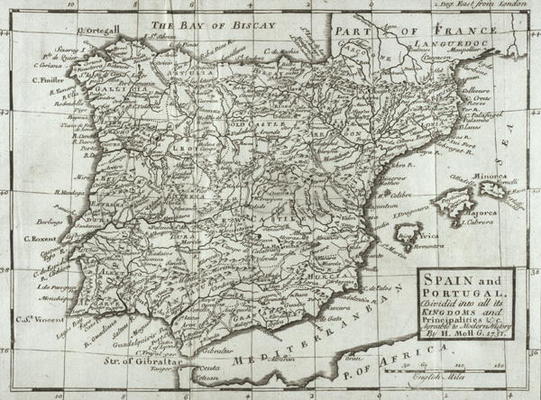 Map of Spain and Portugal, 1731 (engraving) à Hermann Moll