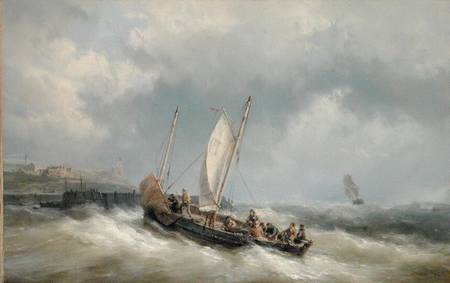 A Lugger Entering Harbour in a Storm à Hermanus Koekkoek
