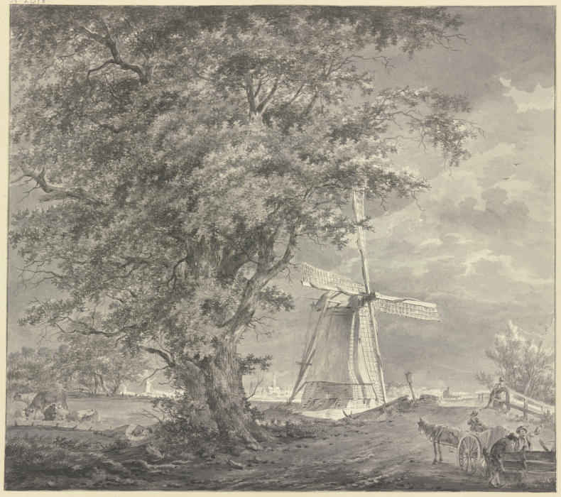 Windmühle bei einem Eichbaum à Hermanus van Brussel