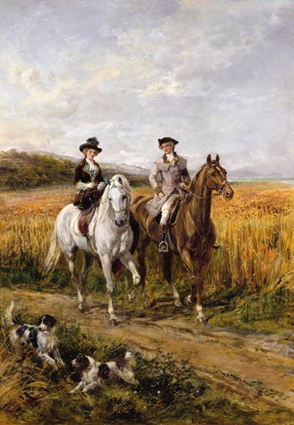 Couple Riding with Their Dogs à Heywood Hardy