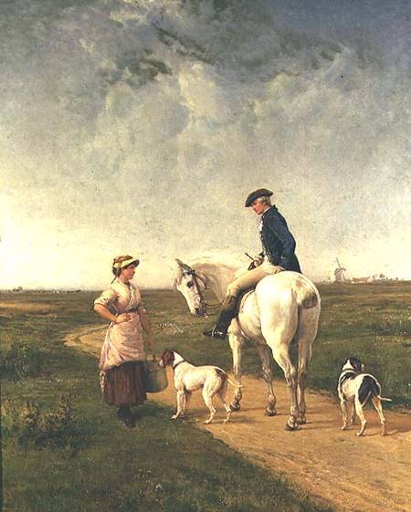 Milkmaid talking to a Cavalier à Heywood Hardy