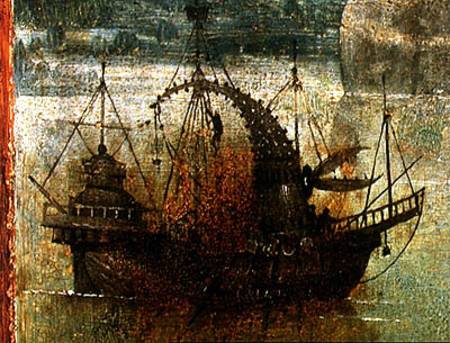 Fantastical Boat, detail from the right hand panel of the Triptych of the Crucified Martyr à Jérôme Bosch