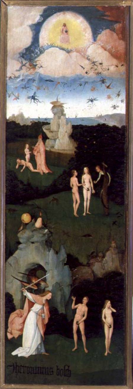 The Haywain: left wing of the triptych depicting the Garden of Eden à Jérôme Bosch