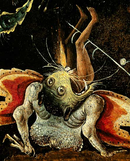 The Last Judgement, detail of a man being eaten by a monster à Jérôme Bosch