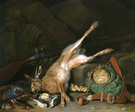 A Still life of a Hare with Hunting Equipment and a Musket à Hieronymus l'Ancien Galle