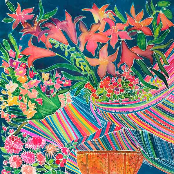 Guatemalan Lilies, Absolutely Fabulous Set, 1994 (coloured inks on silk)  à Hilary  Simon
