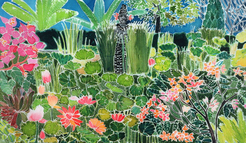 Lotus Pond, Ubud, Bali, 1997 (coloured inks on silk)  à Hilary  Simon