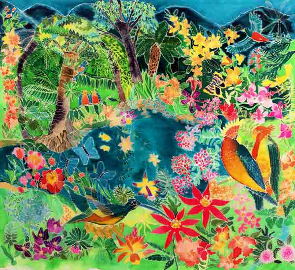Caribbean Jungle, 1993 (coloured ink on silk)  à Hilary  Simon