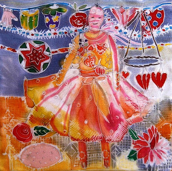 Fairy with Hearts and Flowers, 2006 (dyes on silk)  à Hilary  Simon