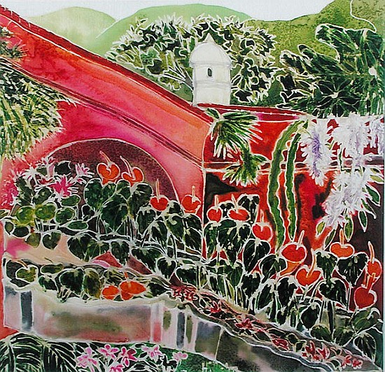 In Our Garden, Antigua (coloured inks on silk)  à Hilary  Simon