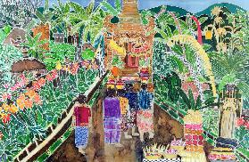 Procession, Peliatan, Bali, 1996 (coloured inks on silk) 