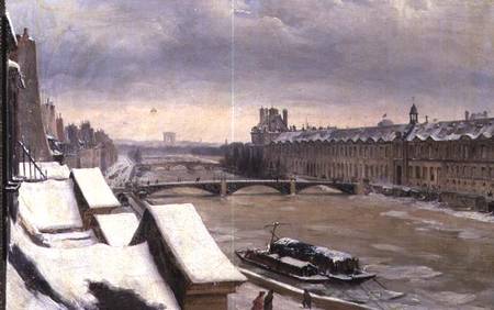 View of the Louvre in Winter à Hippolyte Victor V. Sebron
