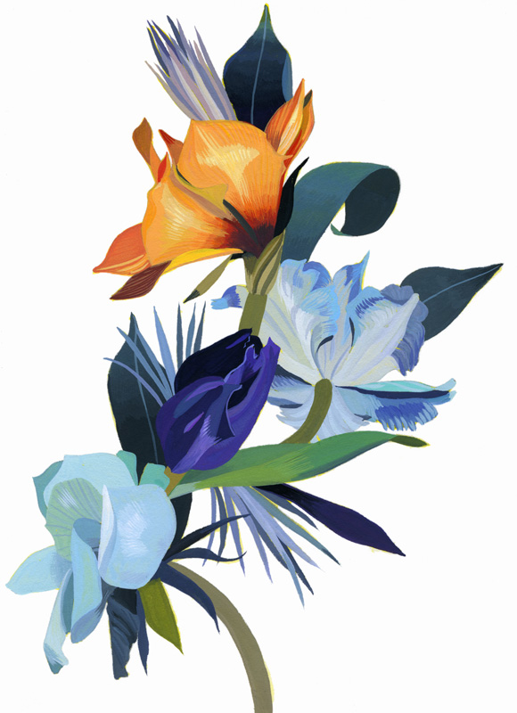 Light blue flowers and orange flowers à Hiroyuki Izutsu