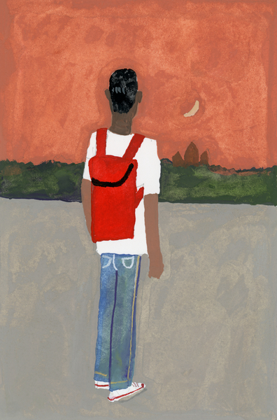A traveler carrying a red backpack à Hiroyuki Izutsu