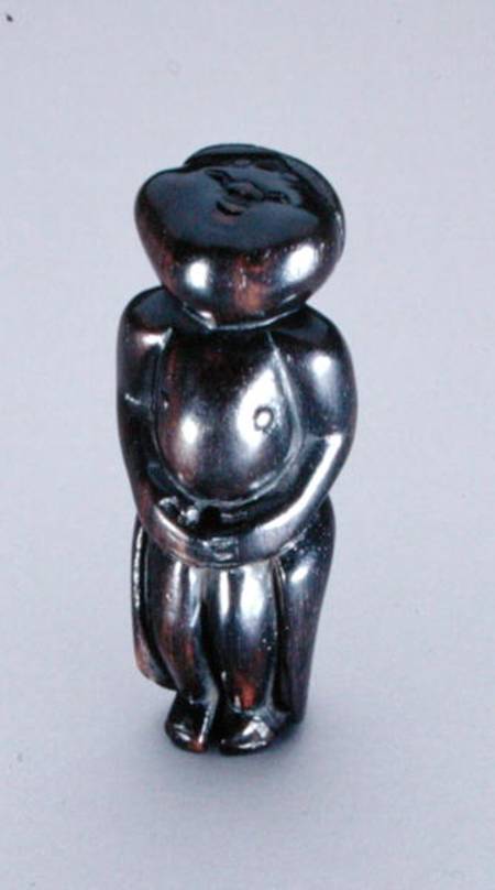 Netsuke of a standing bashful Okame looking up at the moon c.1780-1910 à Hobaisai