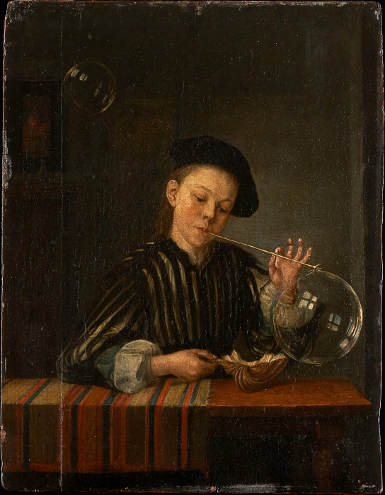 A Boy Blowing Soap Bubbles à Maître hollandais du XVIIIe siècle