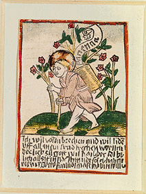 l'enfant Jésus avec le panier à Gravure sur bois (colorée)