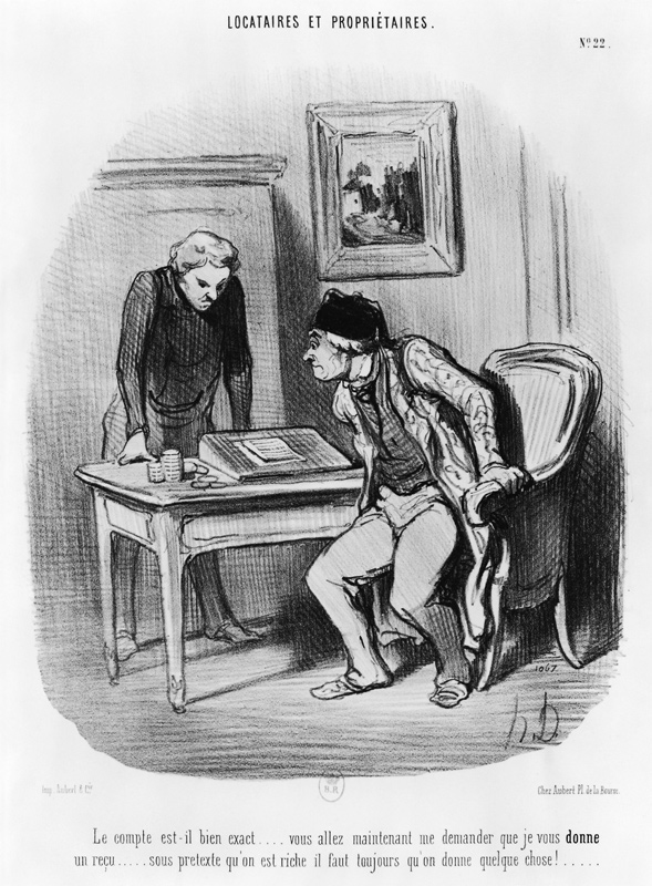 Is it the right amount?'', plate 22 from the series ''Tenants and owners'', à Honoré Daumier