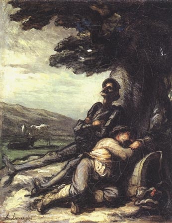 Don Quichotte et Sancho Pança se reposant sous un arbre à Honoré Daumier