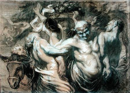 The Drunken Silenus (charcoal & bodycolour on paper) à Honoré Daumier