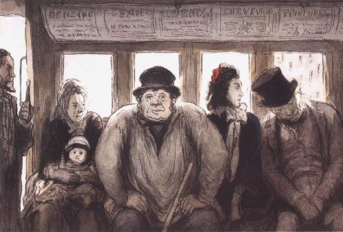 Intérieur d'un autobus à Honoré Daumier