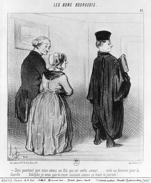 Series ''Les Bons Bourgeois'', Isn''t it marvellous to have a son who is a lawyer, plate 21, illustr à Honoré Daumier