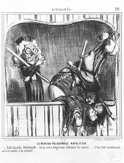 Series ''Actualites'', The new Neapolitan Buffoon, plate 221, illustration from ''Le Charivari'', 2n à Honoré Daumier