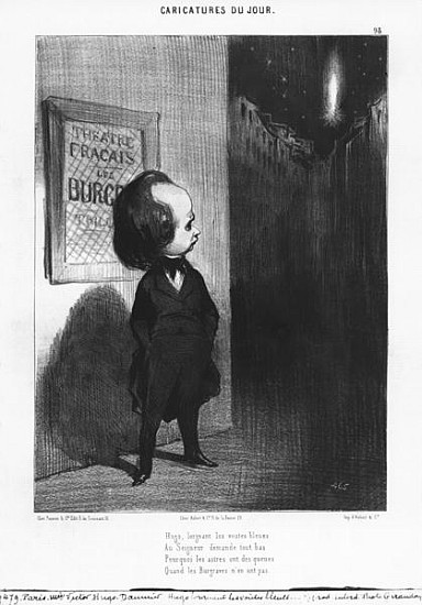 Series ''Caricatures du jour'', caricature of Victor Hugo and his play ''Les Burgraves'', plate 98,  à Honoré Daumier