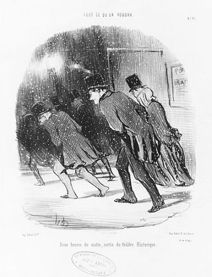 Series ''Tout ce qu''on voudra'', Two in the morning, exit of the Historic Theatre, plate 10 à Honoré Daumier