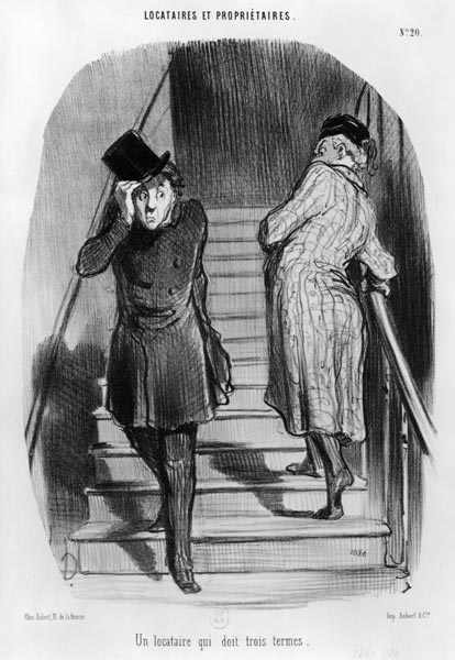 A tenant who owes three terms, plate 20 from the series ''Tenants and owners'', à Honoré Daumier