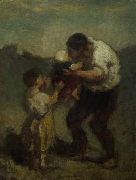 Le baiser, ou Un homme et son enfant. The kiss, or A man and his child. Canvas, 37 x 28,5 cm R.F. 19