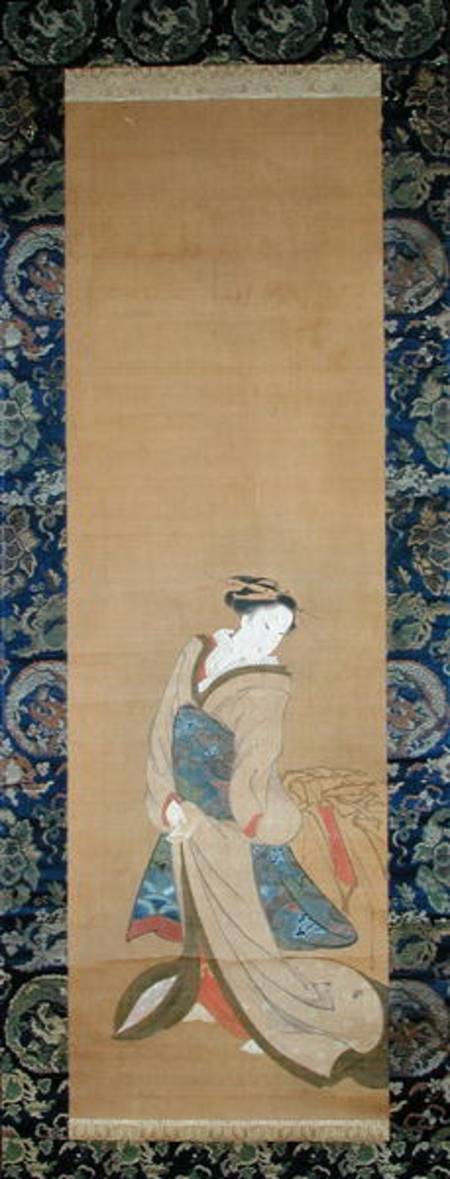 An Elegant Woman in a Blue Obi (pen & ink on silk) à Hotei Gosei