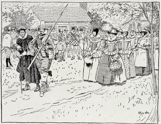 The Arrival of the Young Women at Jamestown, 1621, from Harper's Magazine, 1883 (engraving) à Howard Pyle
