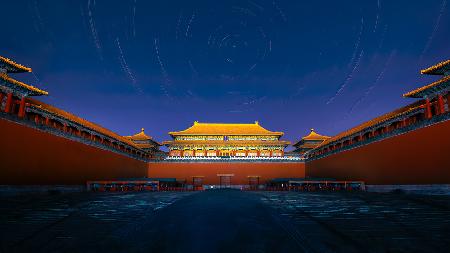 Night view of the Meridian Gate of Forbidden City