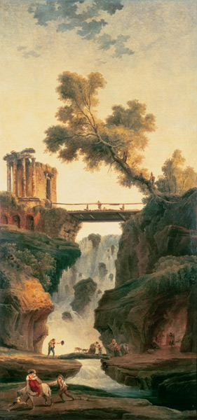 Landscape with waterfall à Hubert Robert