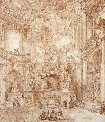 Interior of a church (red chalk on paper) à Hubert Robert