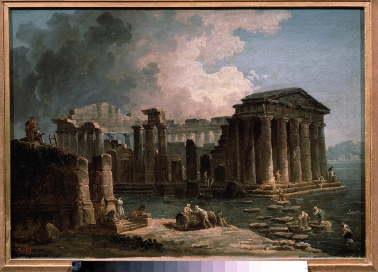 A Temple surrounded by Water à Hubert Robert