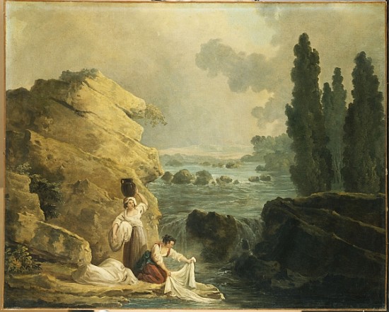 Washerwomen by a Cascade à Hubert Robert